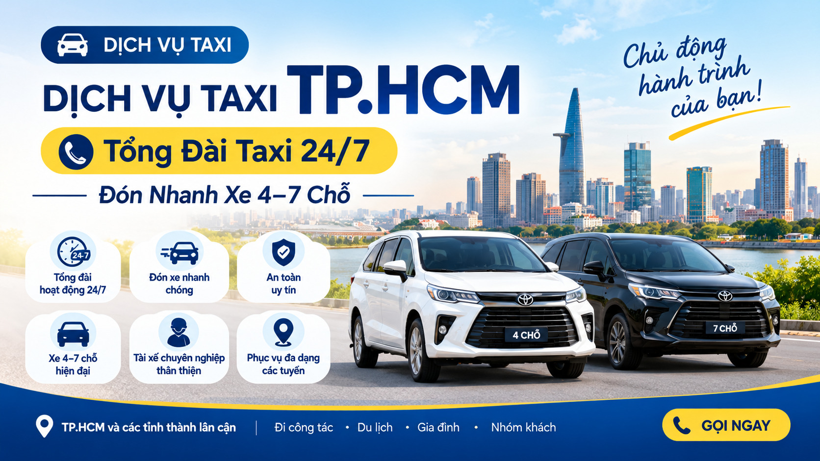 Dịch vụ taxi TP.HCM tổng đài taxi 24/7 xe 4-7 chỗ đón tận nơi